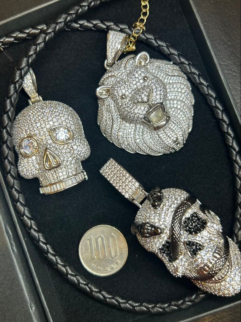 ￼スカル2種＆ライオンキュービック➕レザーネックレスセット　おまけ