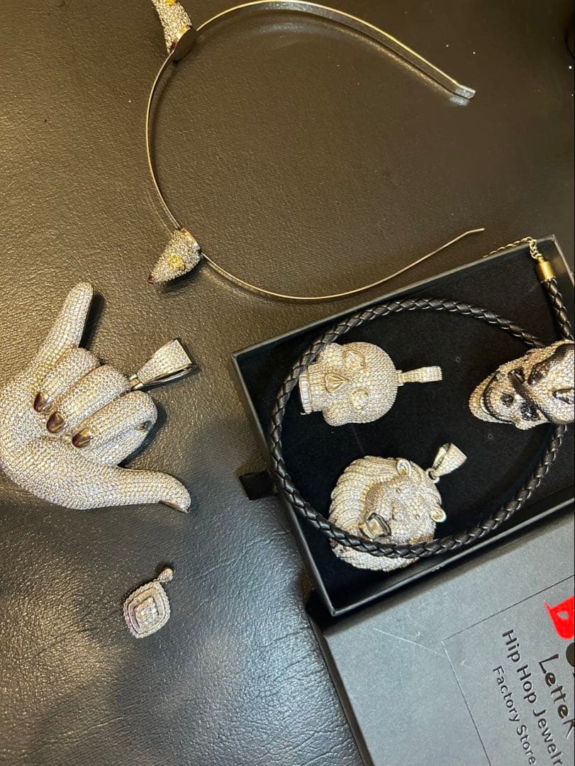 ￼スカル2種＆ライオンキュービック➕レザーネックレスセット　おまけ