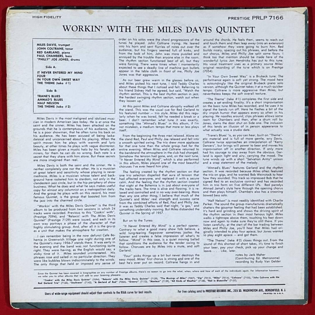 ★超絶レア【USオリジナル／MONO／深溝／NJラベル】 マイルス『ワーキン』