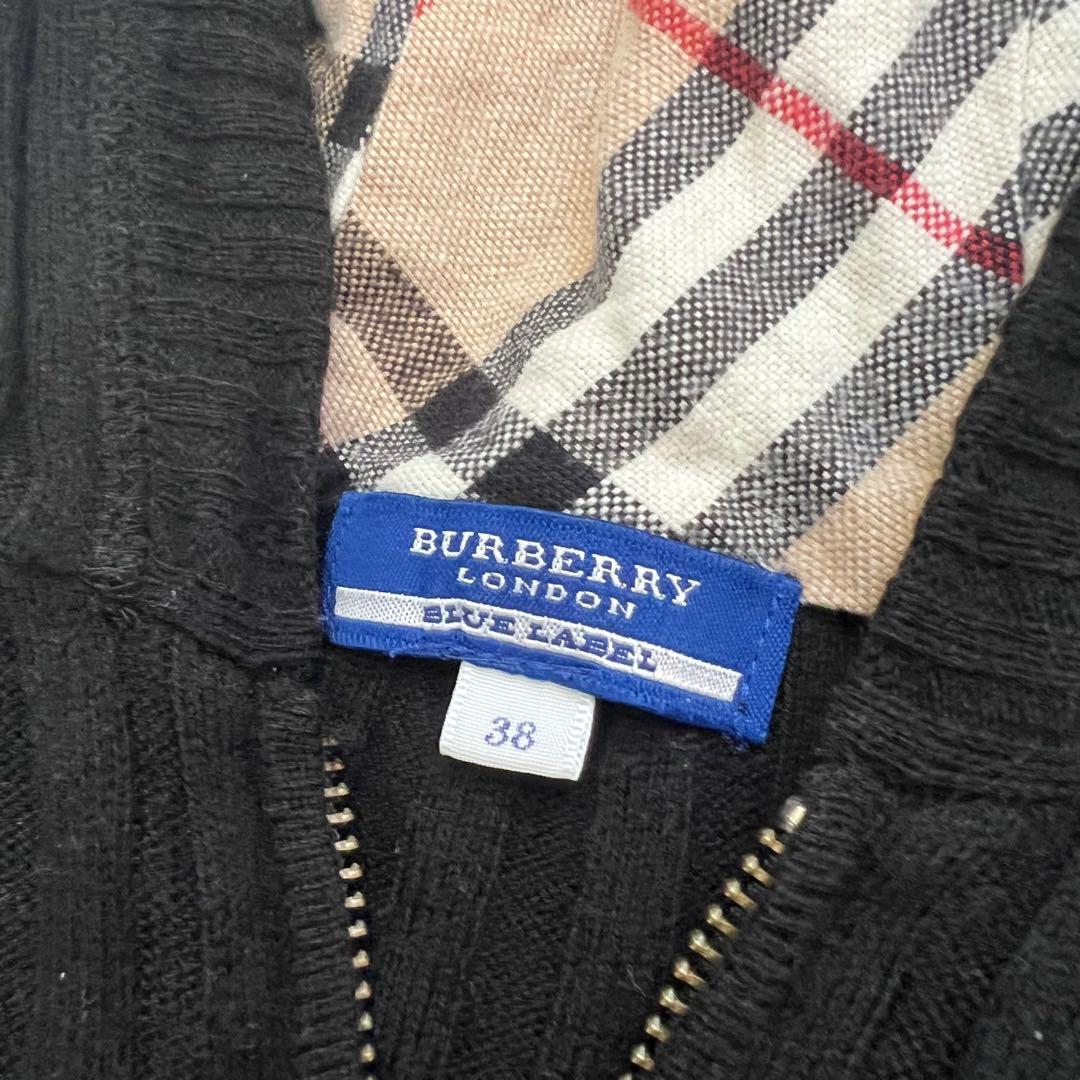 バーバリー ノバチェック リブニットパーカー ダブルジップ ブラック S