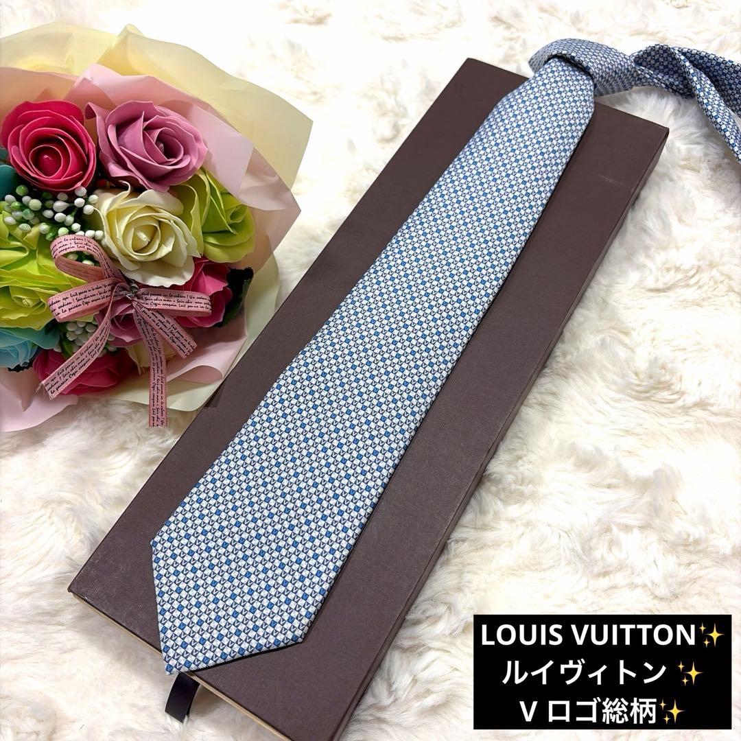 未使用 LOUIS VUITTON ルイヴィトン Vロゴ 総柄 シルクネクタイ