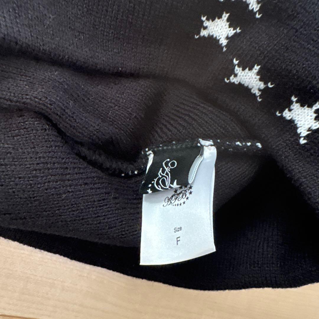 AFB ビーニー　ニット帽　 ブラック 星刺繍 ニット帽 Fサイズ