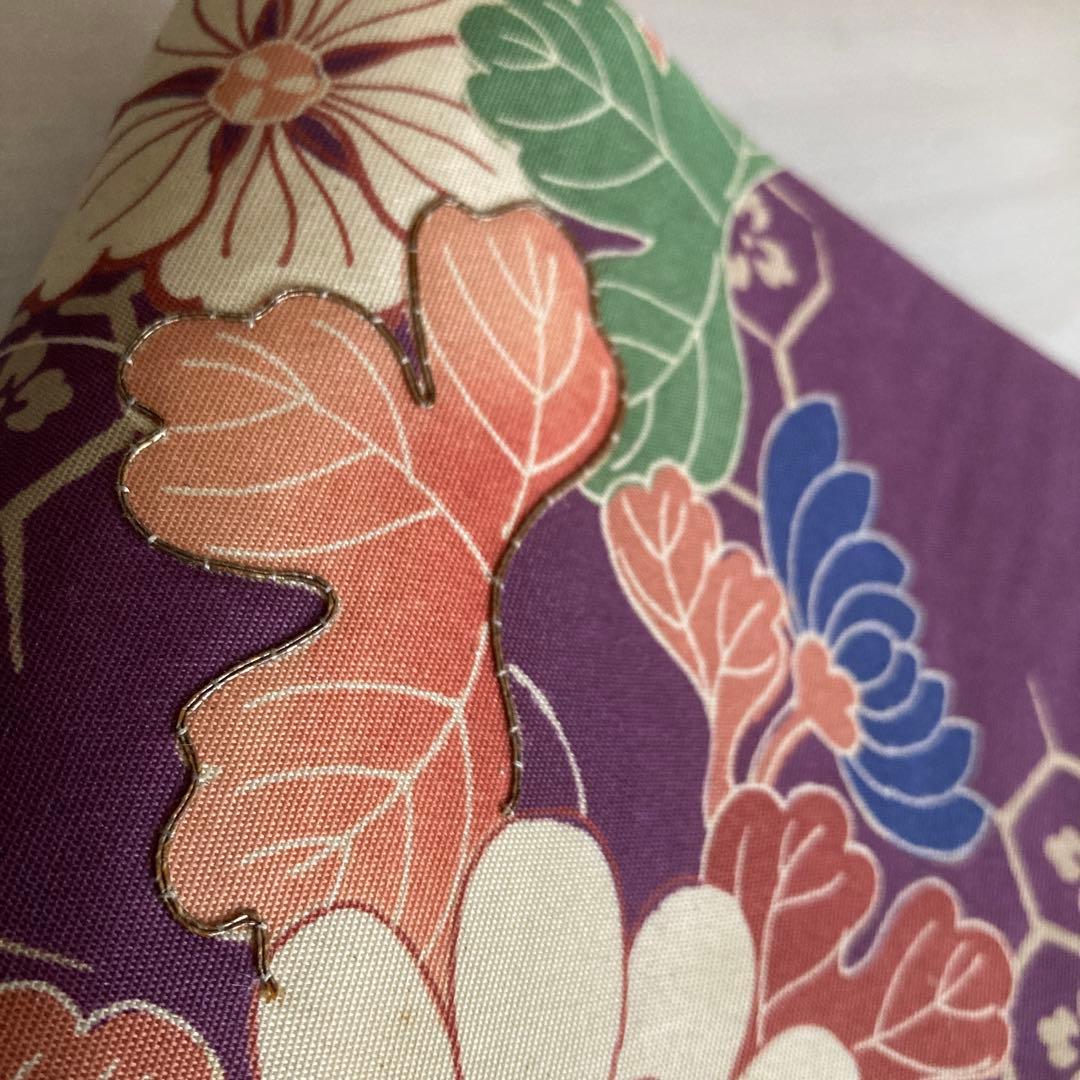 くるみ　　アンティーク京袋帯　刺繍の花模様・葡萄　正絹　No2-26