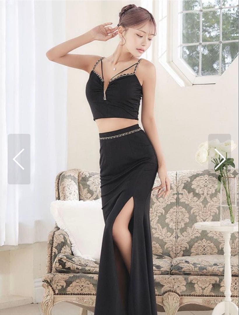 チェーンキャミソールセットアップロングドレス/キャバドレス