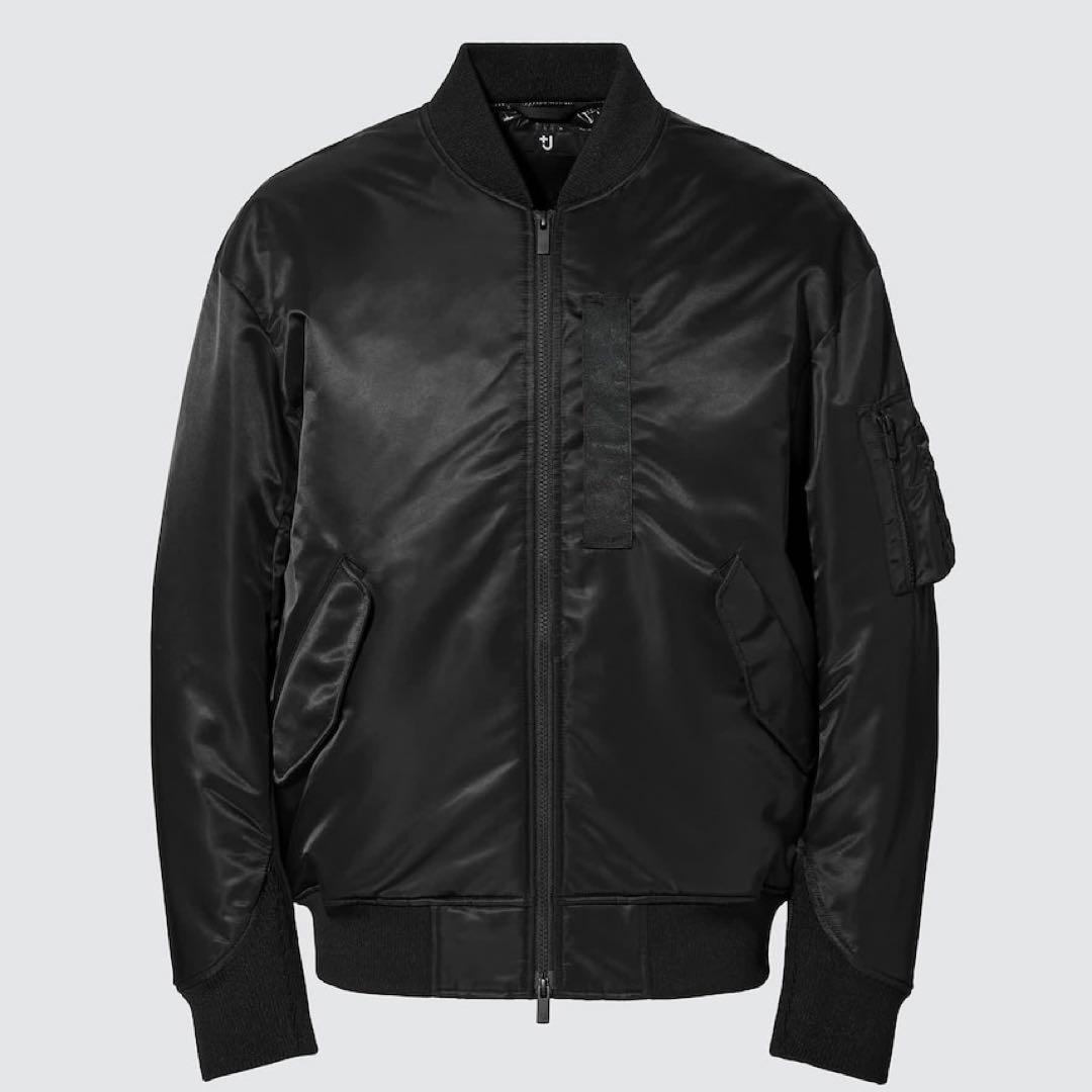 【美品】ユニクロ +J ハイブリッドダウンオーバーサイズMA-1ブルゾン 黒 L