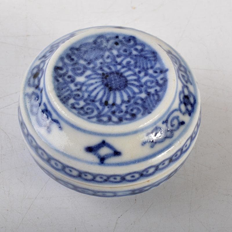 中国　新渡　染付　花文　小さな香合　N　6479