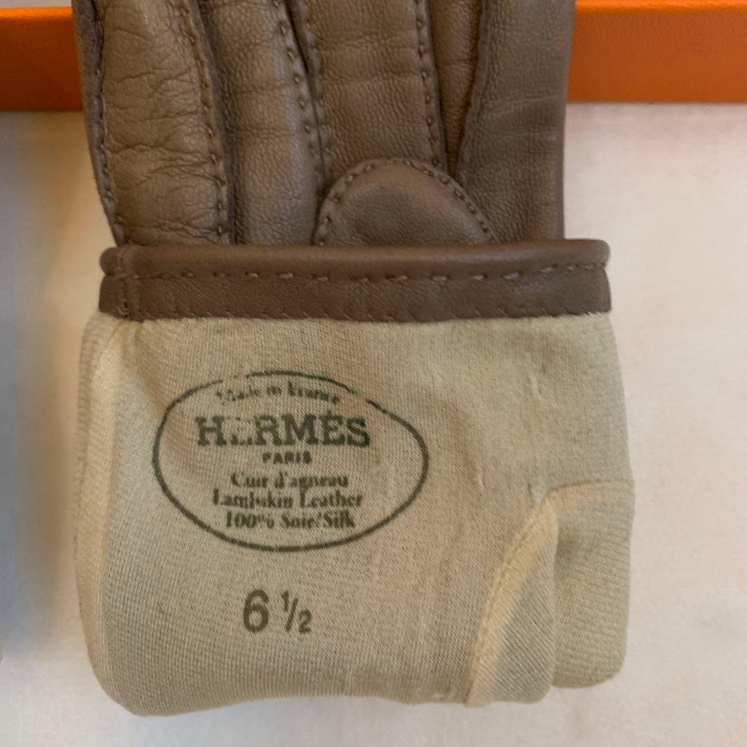 HERMESエルメスシルバーセリエのレザー手袋エトープ系6 1/2サイズ最終価格