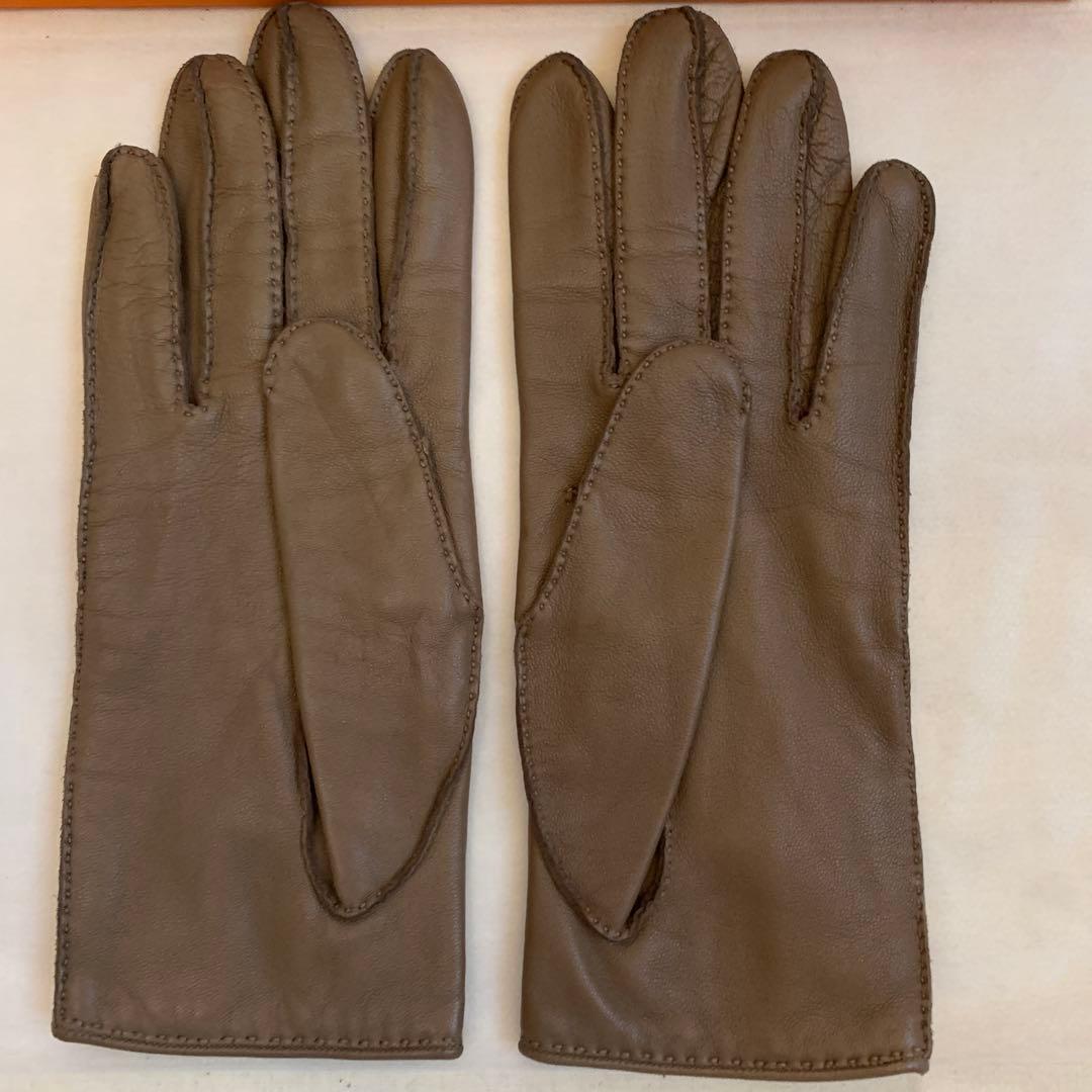 HERMESエルメスシルバーセリエのレザー手袋エトープ系6 1/2サイズ最終価格