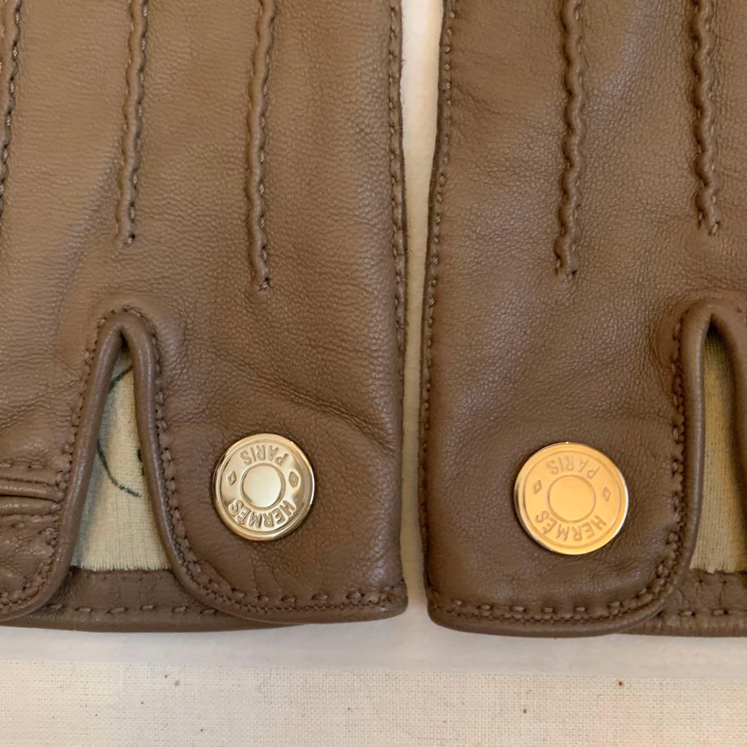 HERMESエルメスシルバーセリエのレザー手袋エトープ系6 1/2サイズ最終価格