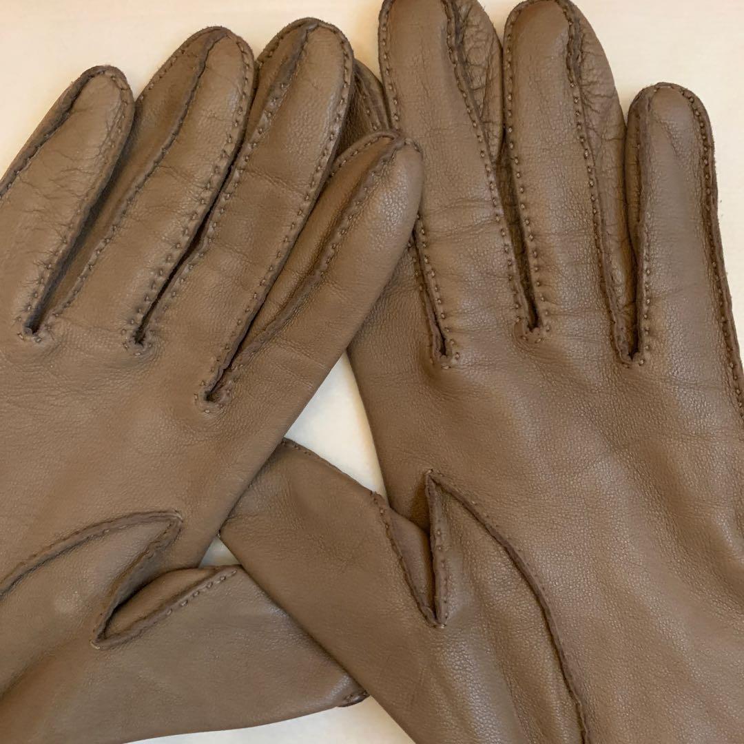 HERMESエルメスシルバーセリエのレザー手袋エトープ系6 1/2サイズ最終価格