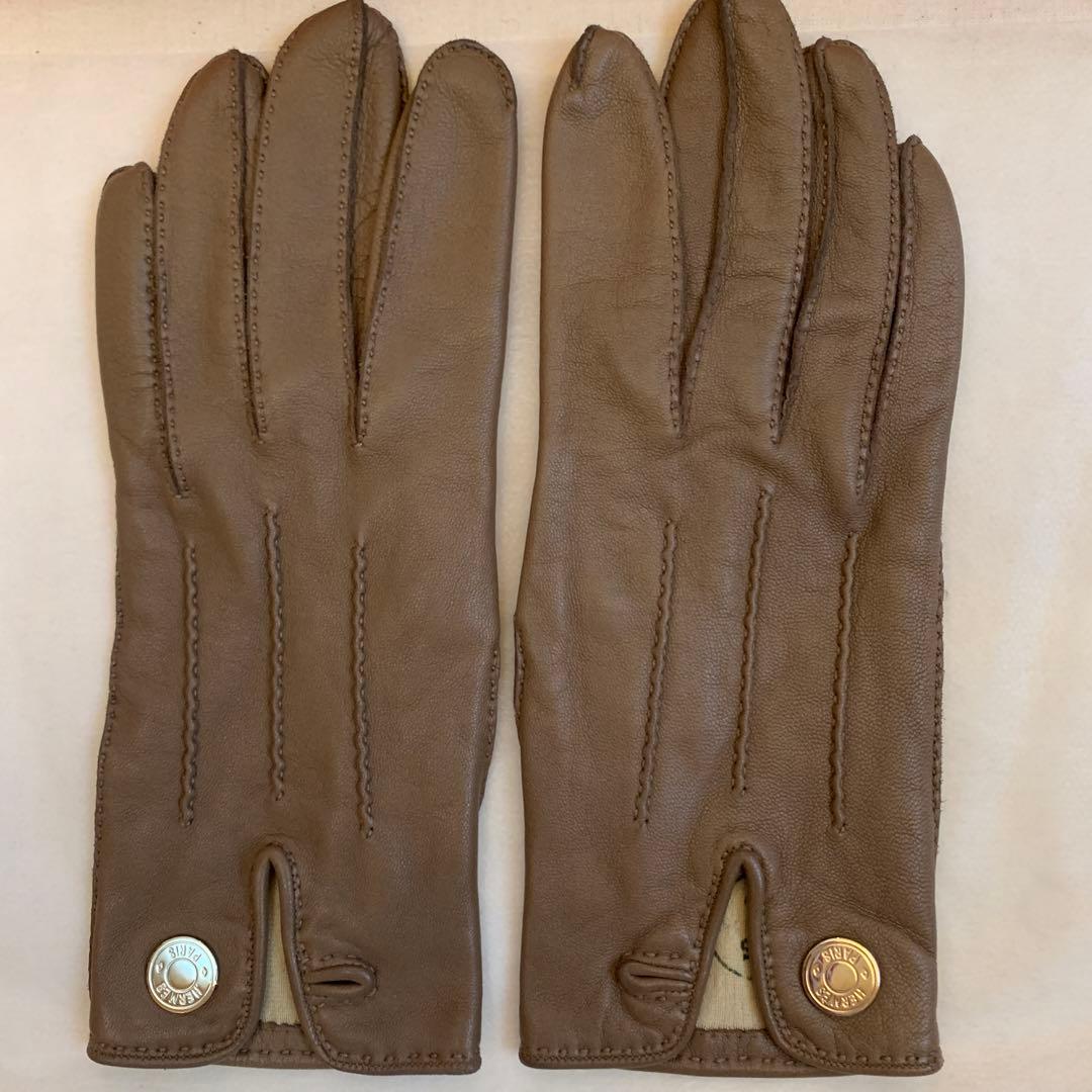 HERMESエルメスシルバーセリエのレザー手袋エトープ系6 1/2サイズ最終価格