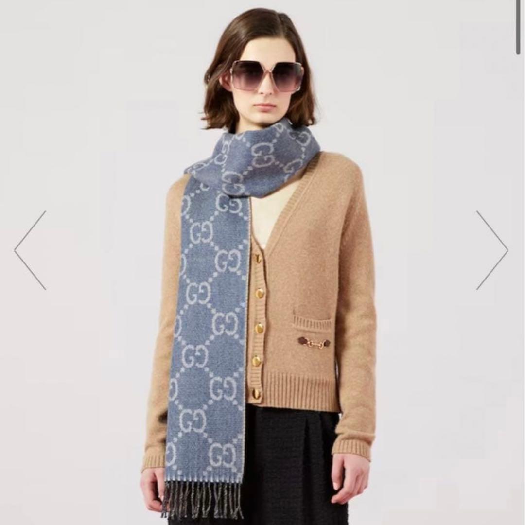 GUCCI タッセル付 GGジャカード ニット スカーフ ユニセックス