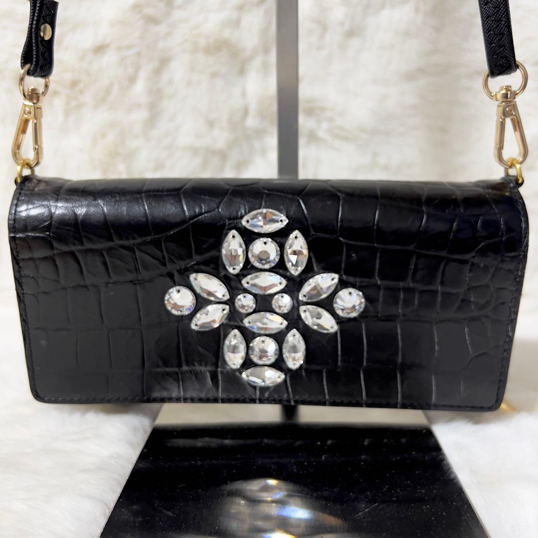 ADMJ ウォレットバッグ 長財布 2way スワロフスキー ビジュー ブラック
