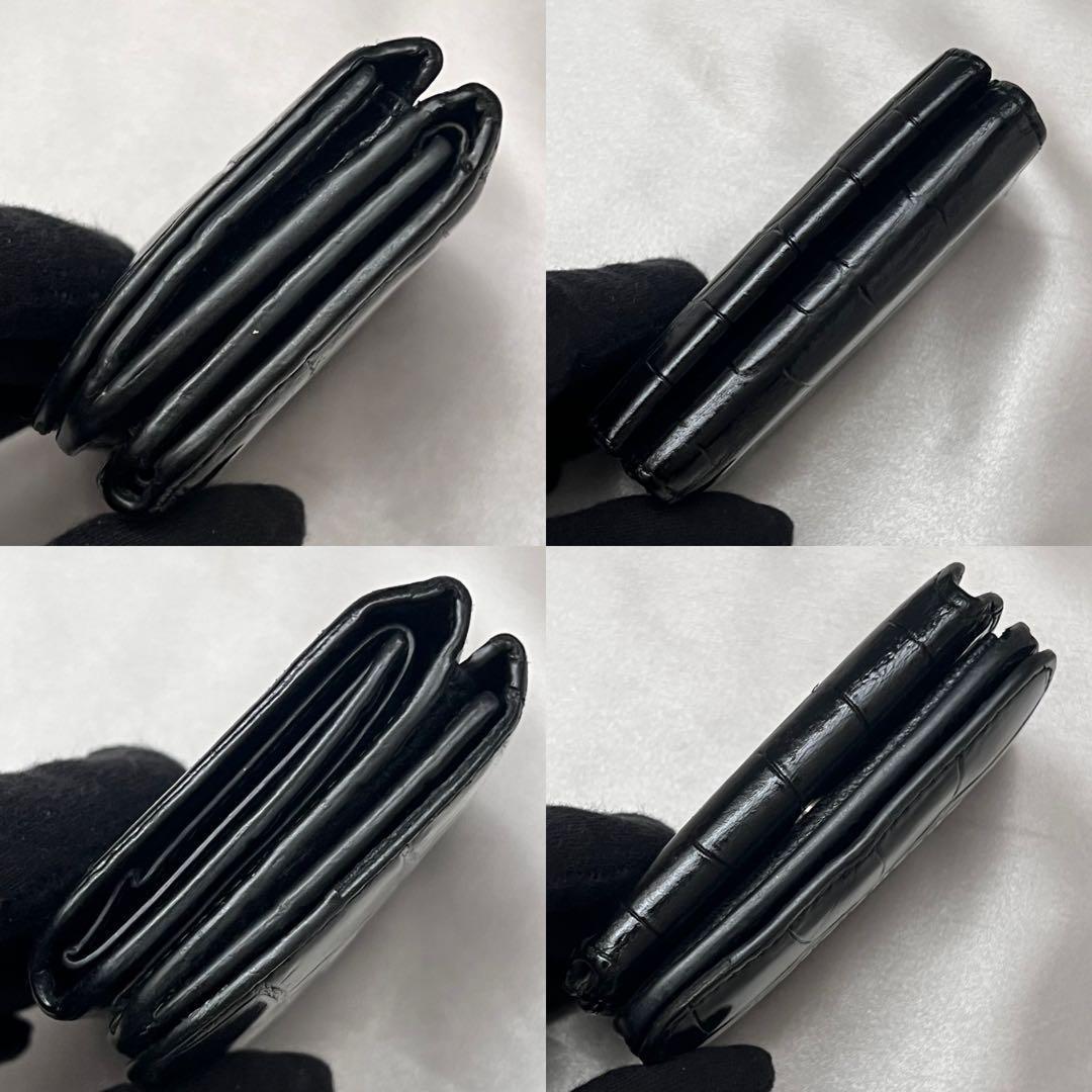 ◇レア美品◇バレンシアガ　エブリデイ　三つ折り財布　クロコ型押し　ブラック