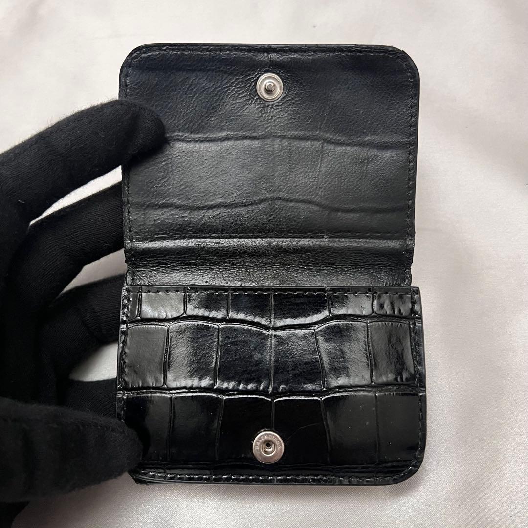 ◇レア美品◇バレンシアガ　エブリデイ　三つ折り財布　クロコ型押し　ブラック