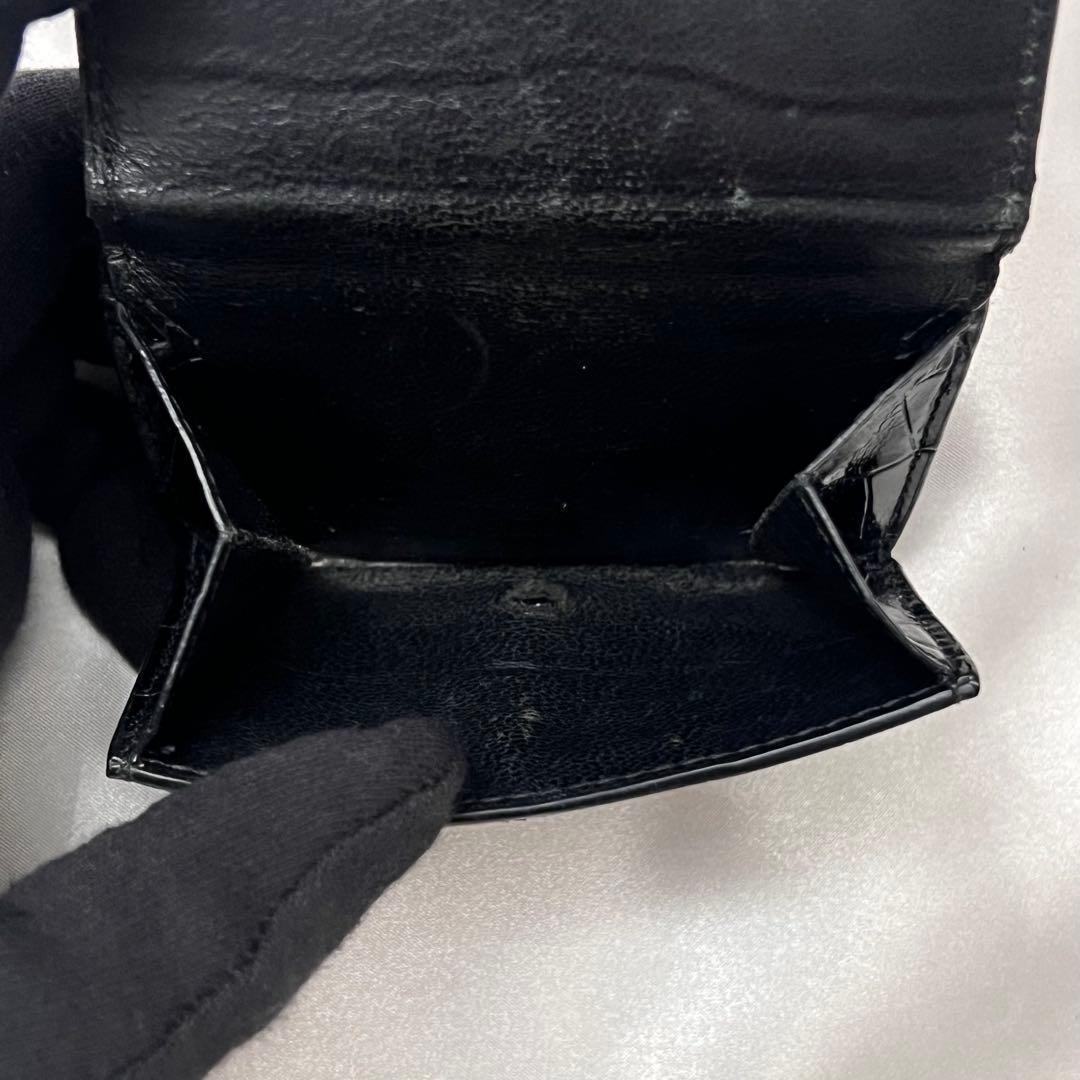 ◇レア美品◇バレンシアガ　エブリデイ　三つ折り財布　クロコ型押し　ブラック