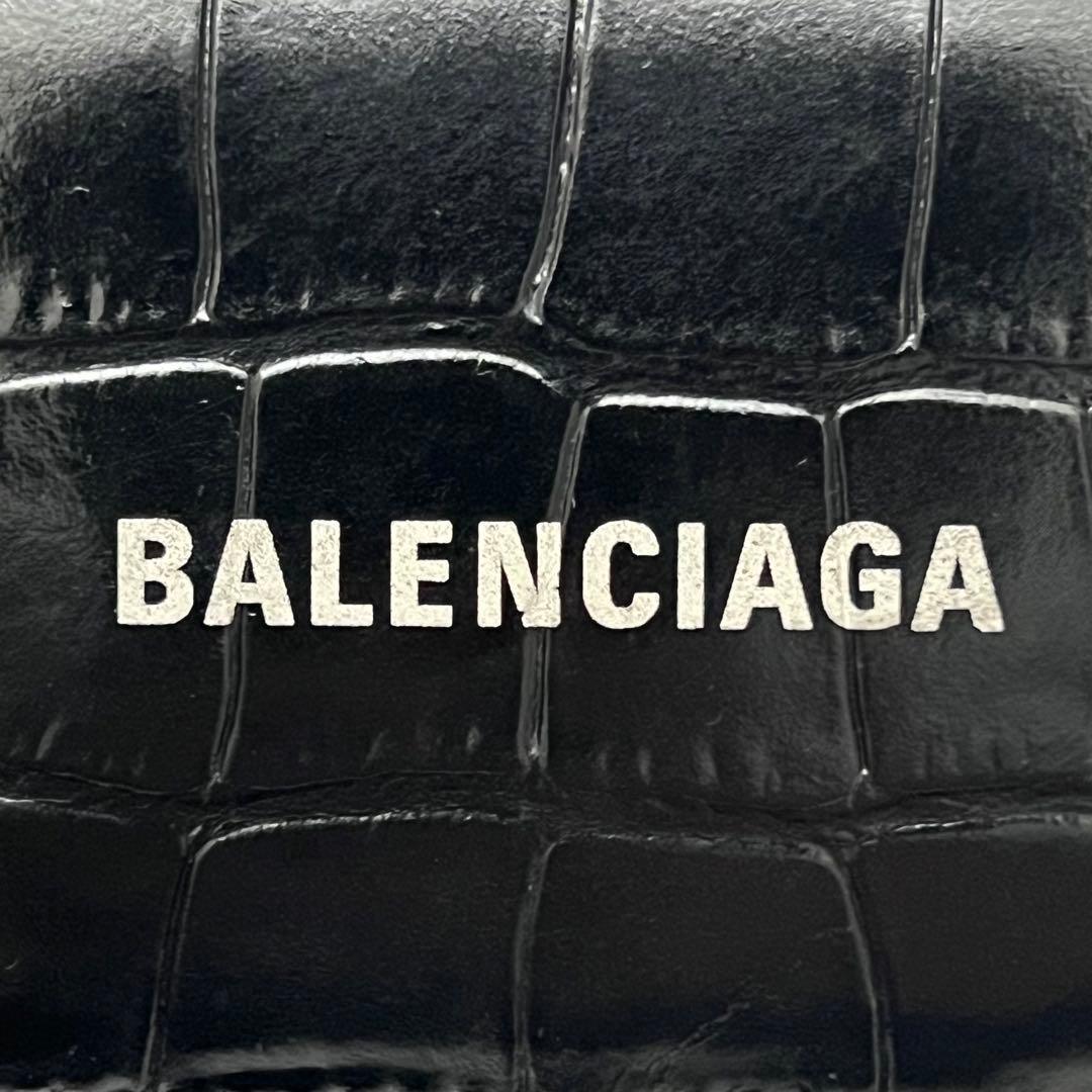 ◇レア美品◇バレンシアガ　エブリデイ　三つ折り財布　クロコ型押し　ブラック