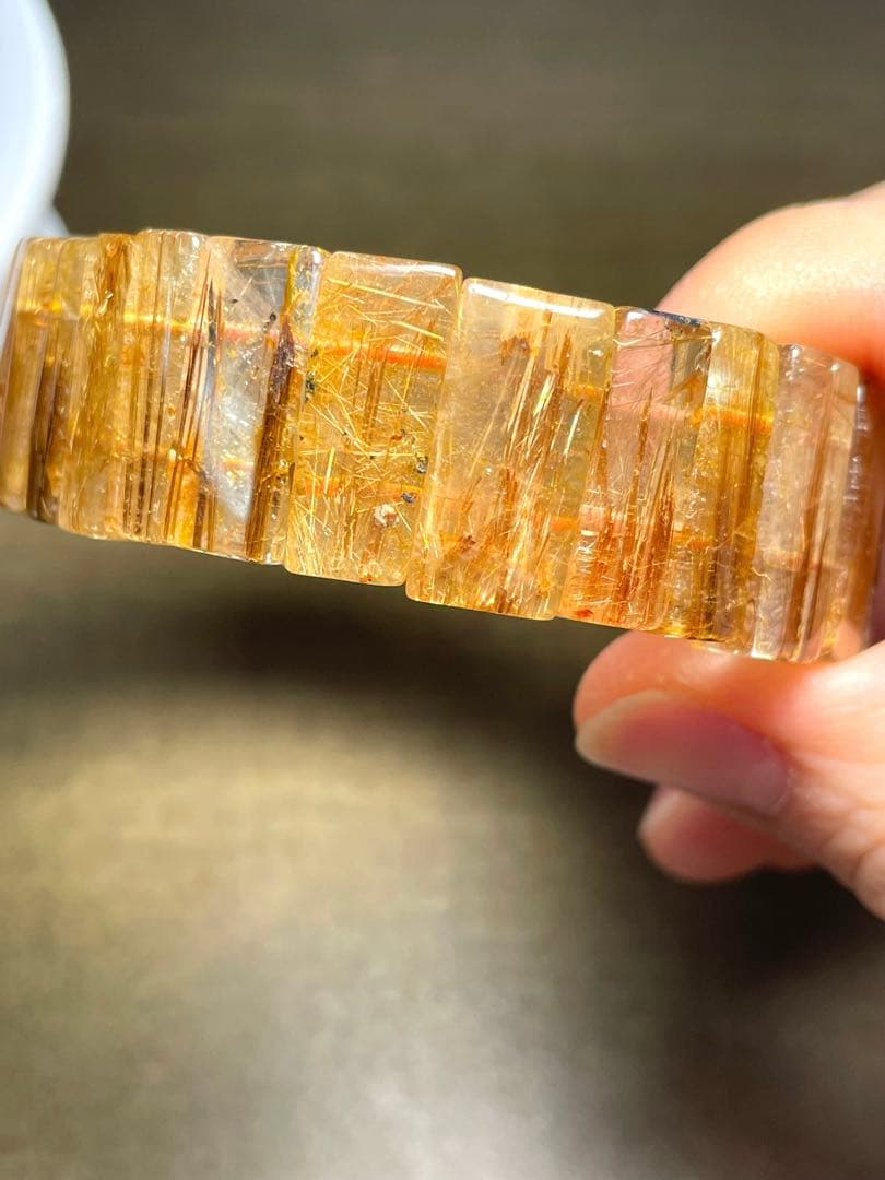 超高品質【新入荷】太陽放射タイチンルチル入バングル　ゴールドオレンジ（新品）