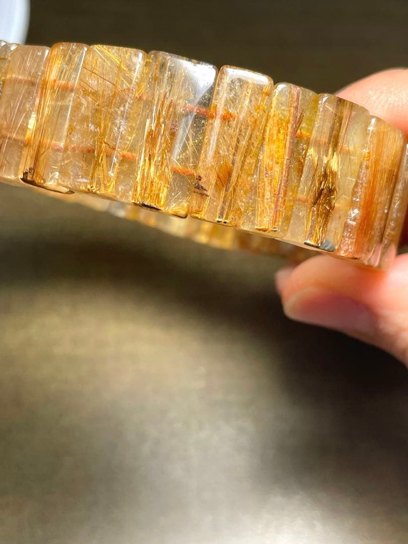 超高品質【新入荷】太陽放射タイチンルチル入バングル　ゴールドオレンジ（新品）