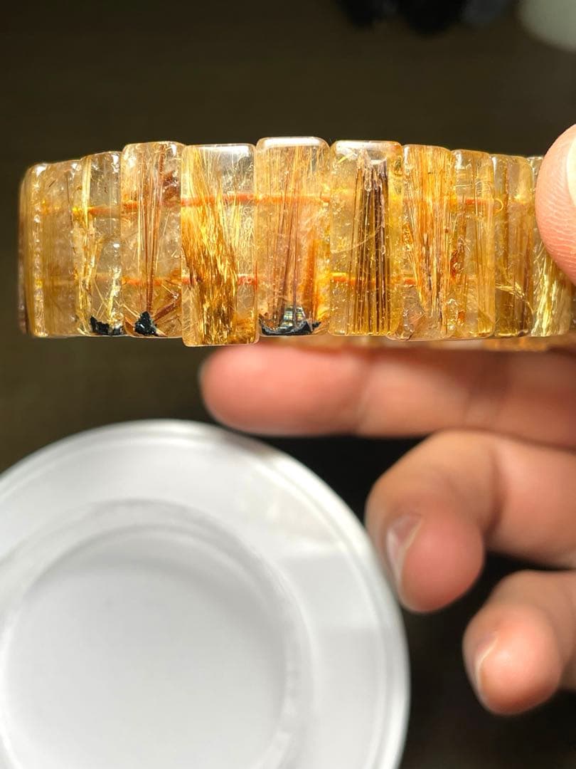 超高品質【新入荷】太陽放射タイチンルチル入バングル　ゴールドオレンジ（新品）