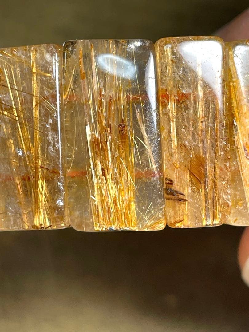 超高品質【新入荷】太陽放射タイチンルチル入バングル　ゴールドオレンジ（新品）