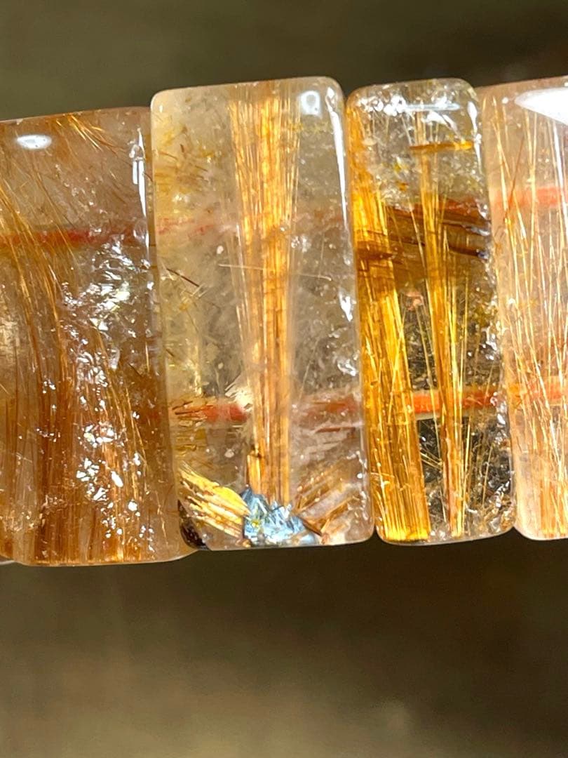 超高品質【新入荷】太陽放射タイチンルチル入バングル　ゴールドオレンジ（新品）