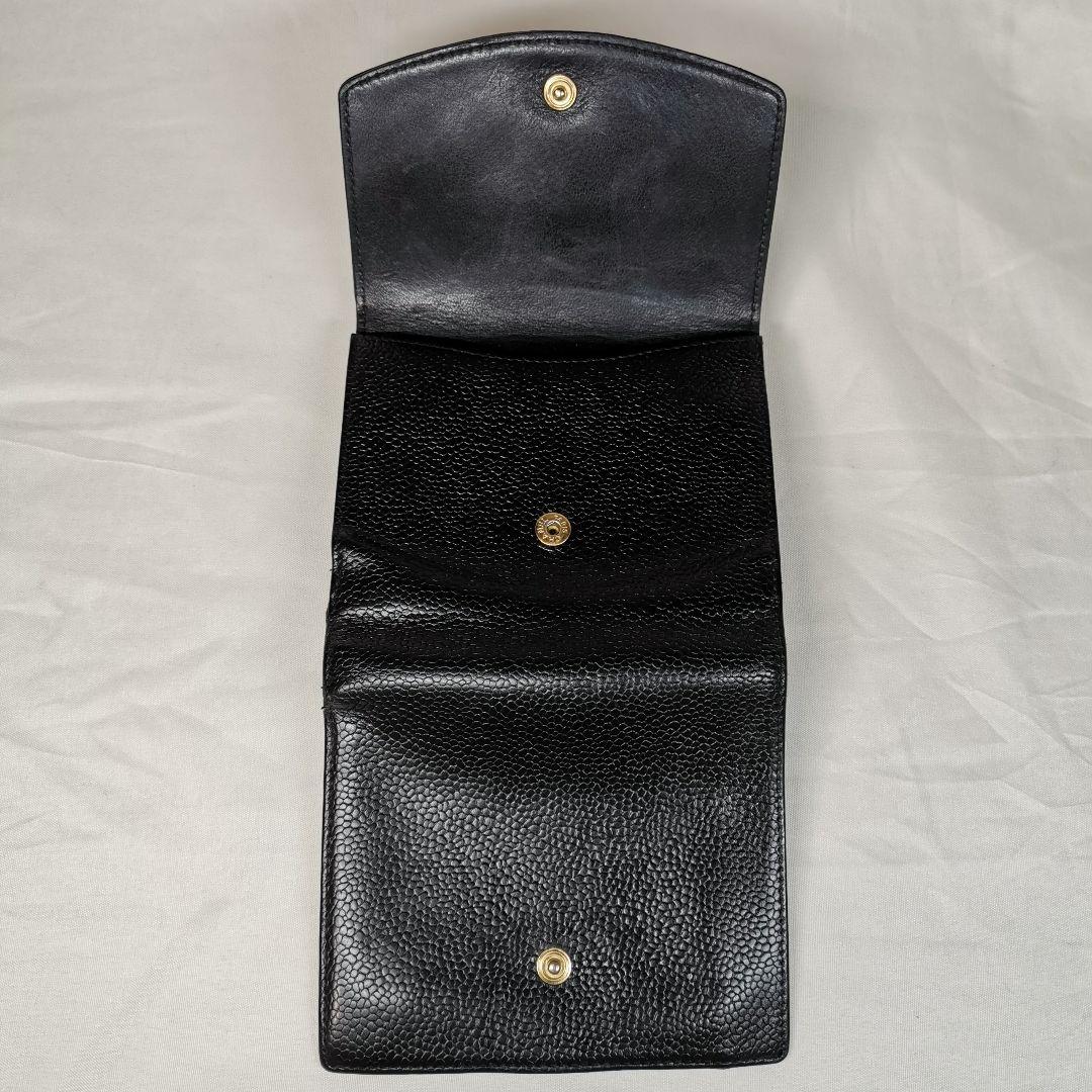 【美品】シャネルCHANELキャビアスキン財布 ココマーク 黒 新品ショルダー付