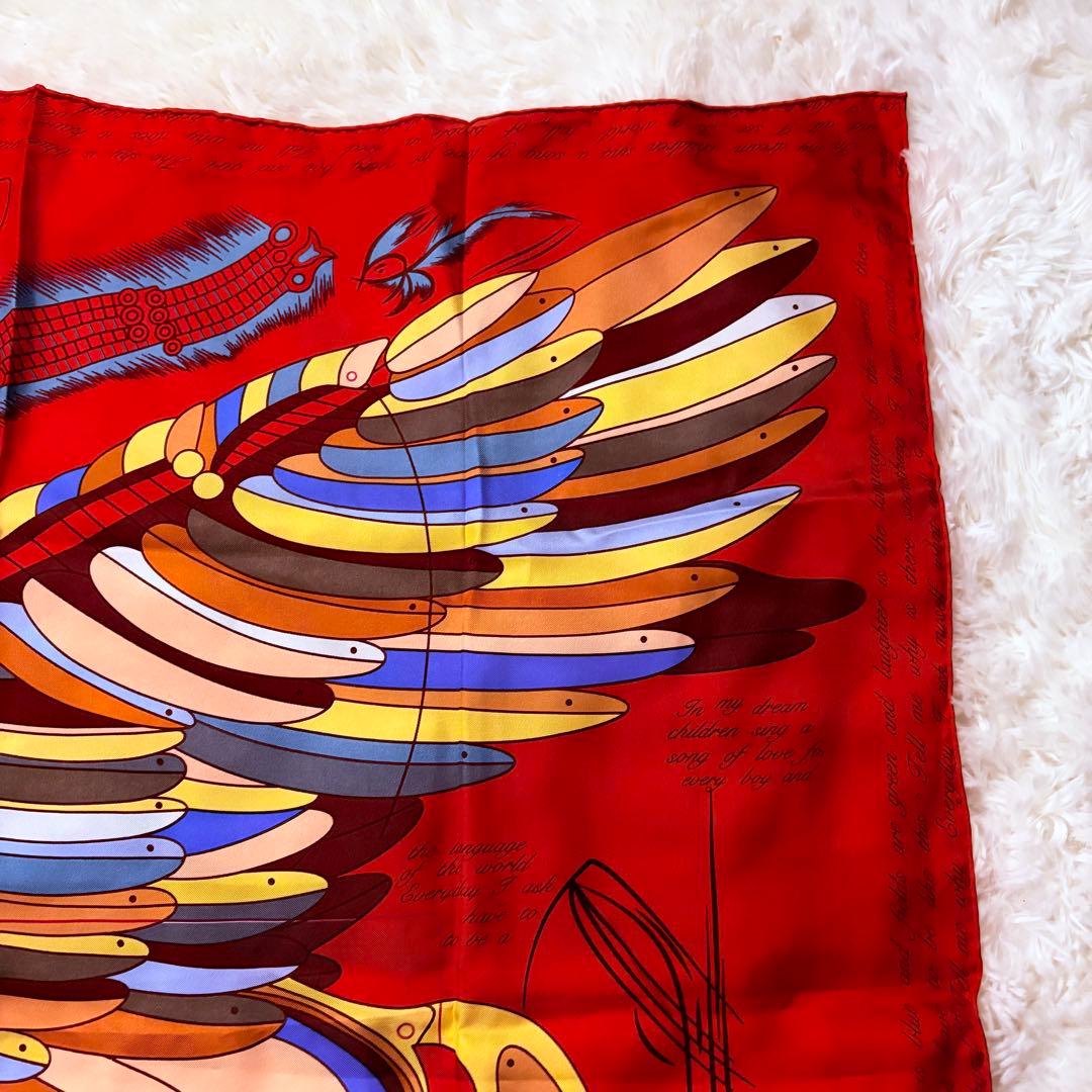 美品★エルメス カレ90 レッド マルチカラー シルク スカーフ ペガサス