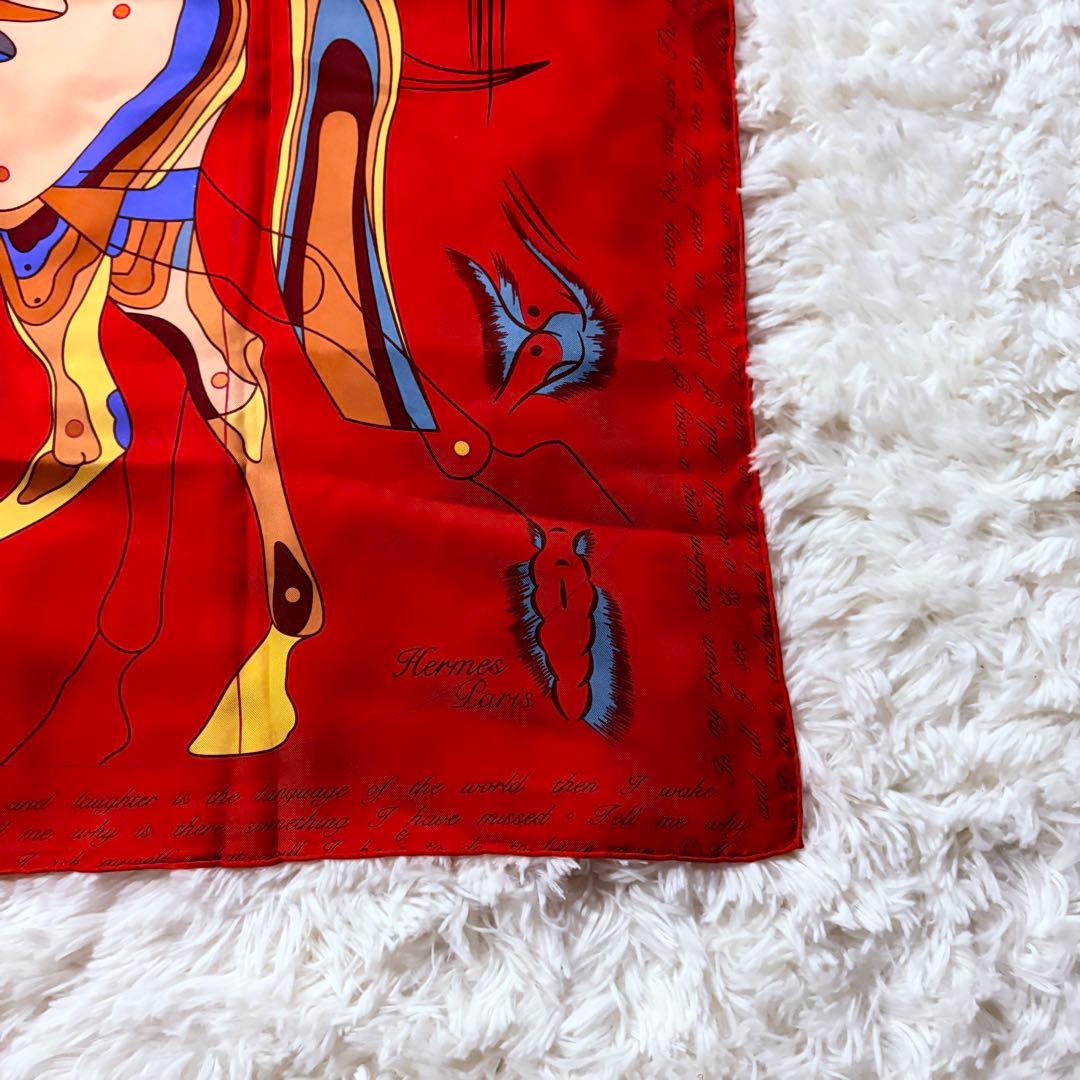 美品★エルメス カレ90 レッド マルチカラー シルク スカーフ ペガサス
