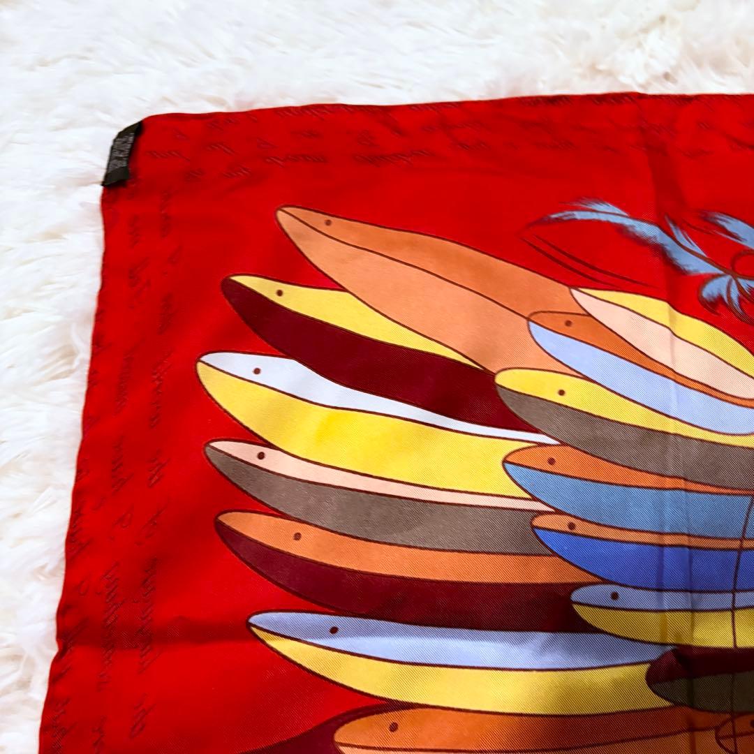 美品★エルメス カレ90 レッド マルチカラー シルク スカーフ ペガサス