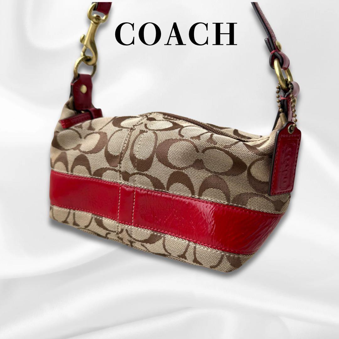 COACH シグネチャー 赤red ワンショルダー アクセサリーポーチ41642