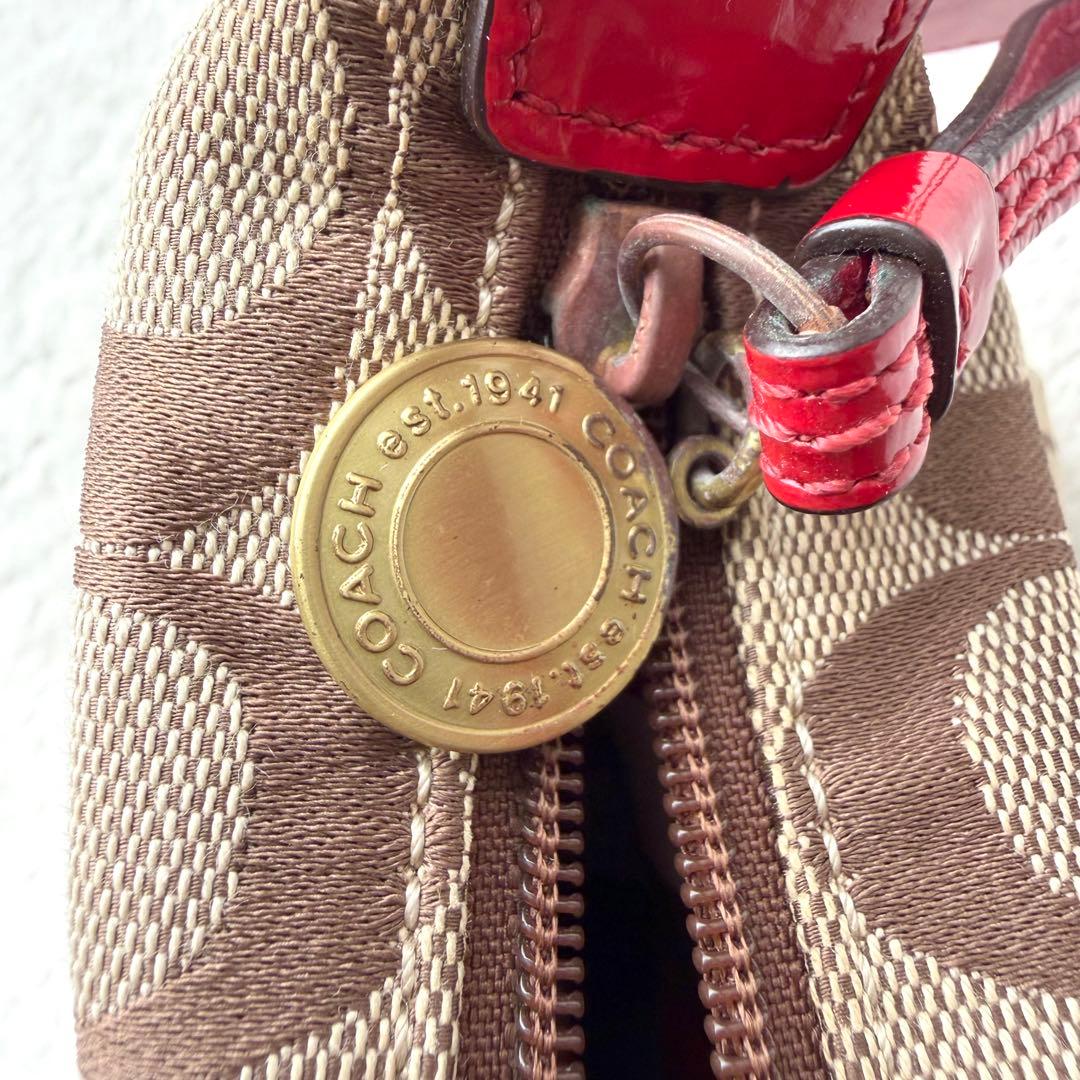 COACH シグネチャー 赤red ワンショルダー アクセサリーポーチ41642