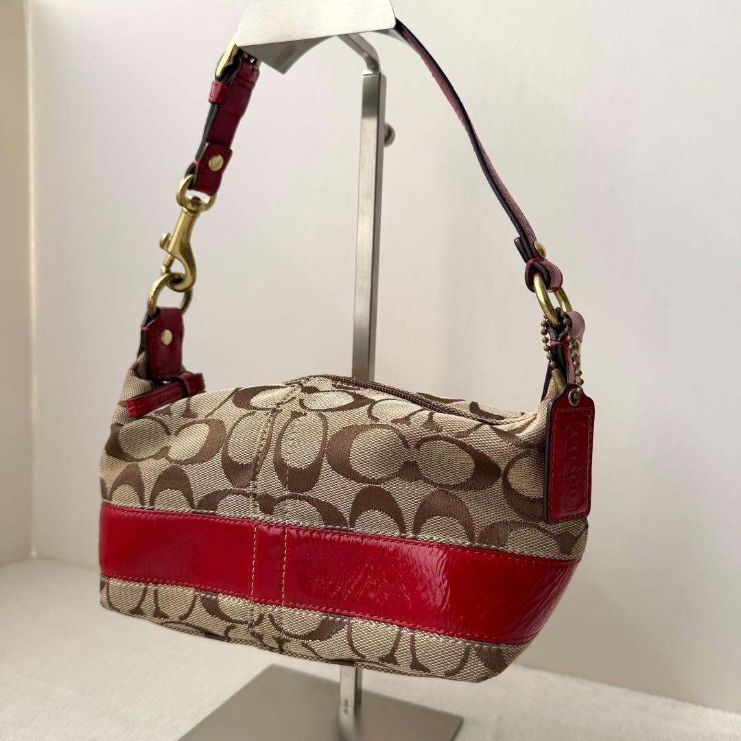 COACH シグネチャー 赤red ワンショルダー アクセサリーポーチ41642