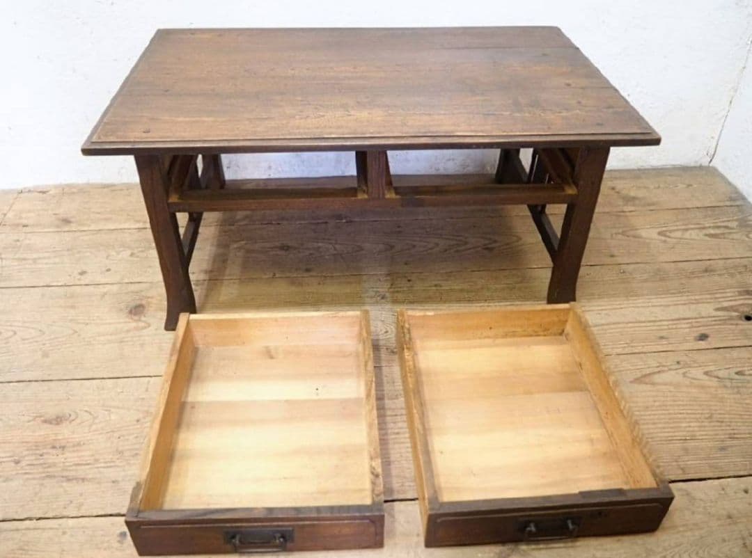 1086 アンティーク　栗の文机　ローテーブル　引き出し　収納　レトロ　大正浪漫