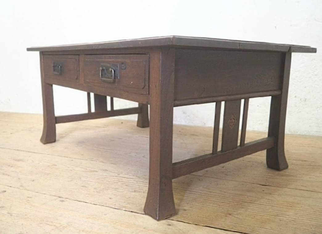 1086 アンティーク　栗の文机　ローテーブル　引き出し　収納　レトロ　大正浪漫