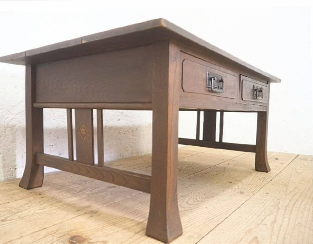 1086 アンティーク　栗の文机　ローテーブル　引き出し　収納　レトロ　大正浪漫