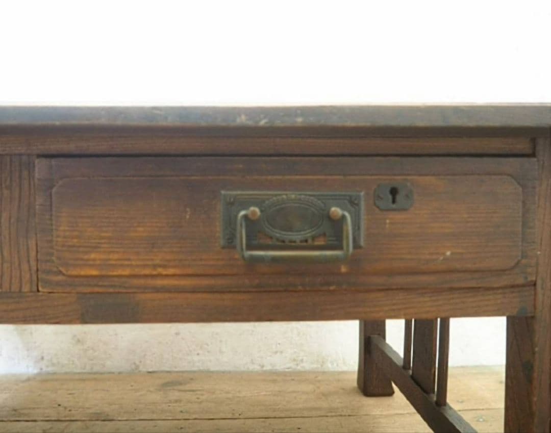 1086 アンティーク　栗の文机　ローテーブル　引き出し　収納　レトロ　大正浪漫