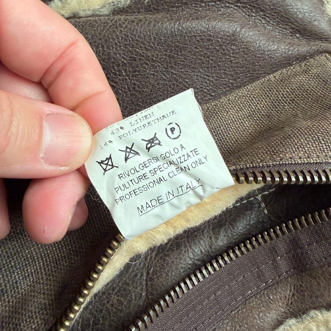 希少美品Lサイズ　リアルムートンベスト　ボア　バックロゴ　イタリア製　切り替え