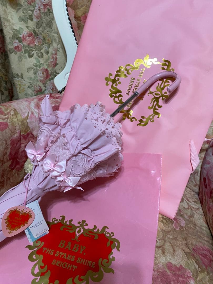 ♬.*゜新品BABY THESTARSフリフリ❤️ピンク 日傘 レース付き