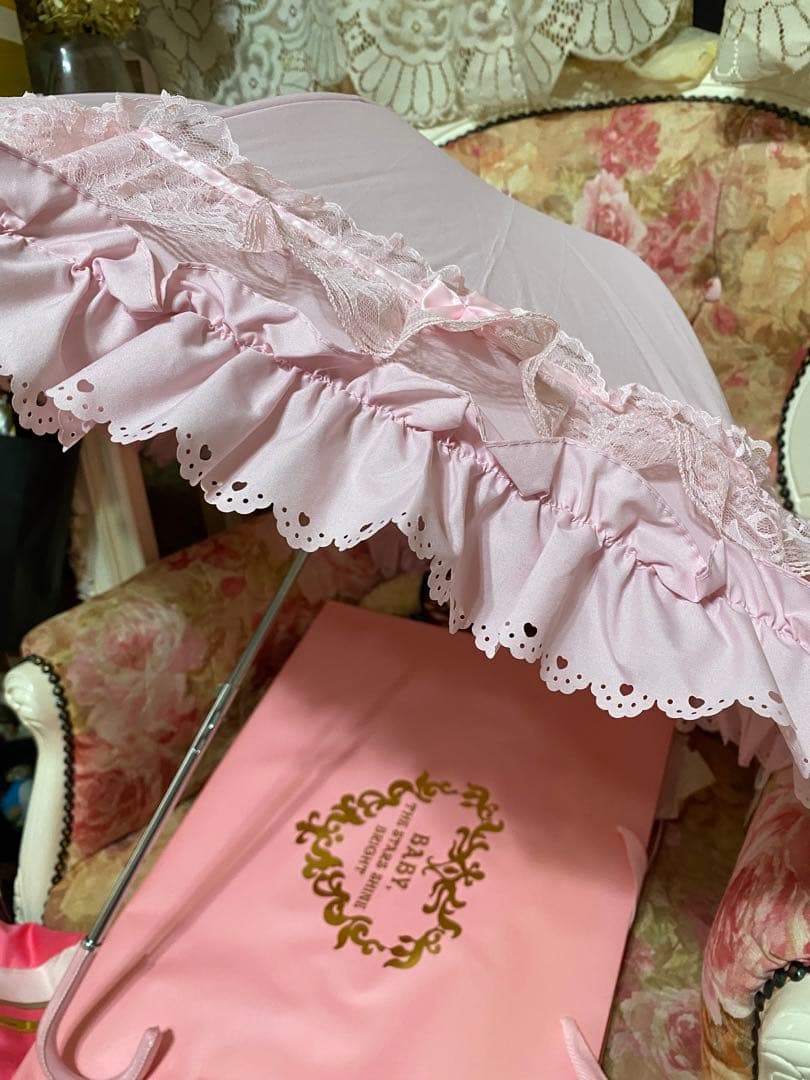 ♬.*゜新品BABY THESTARSフリフリ❤️ピンク 日傘 レース付き