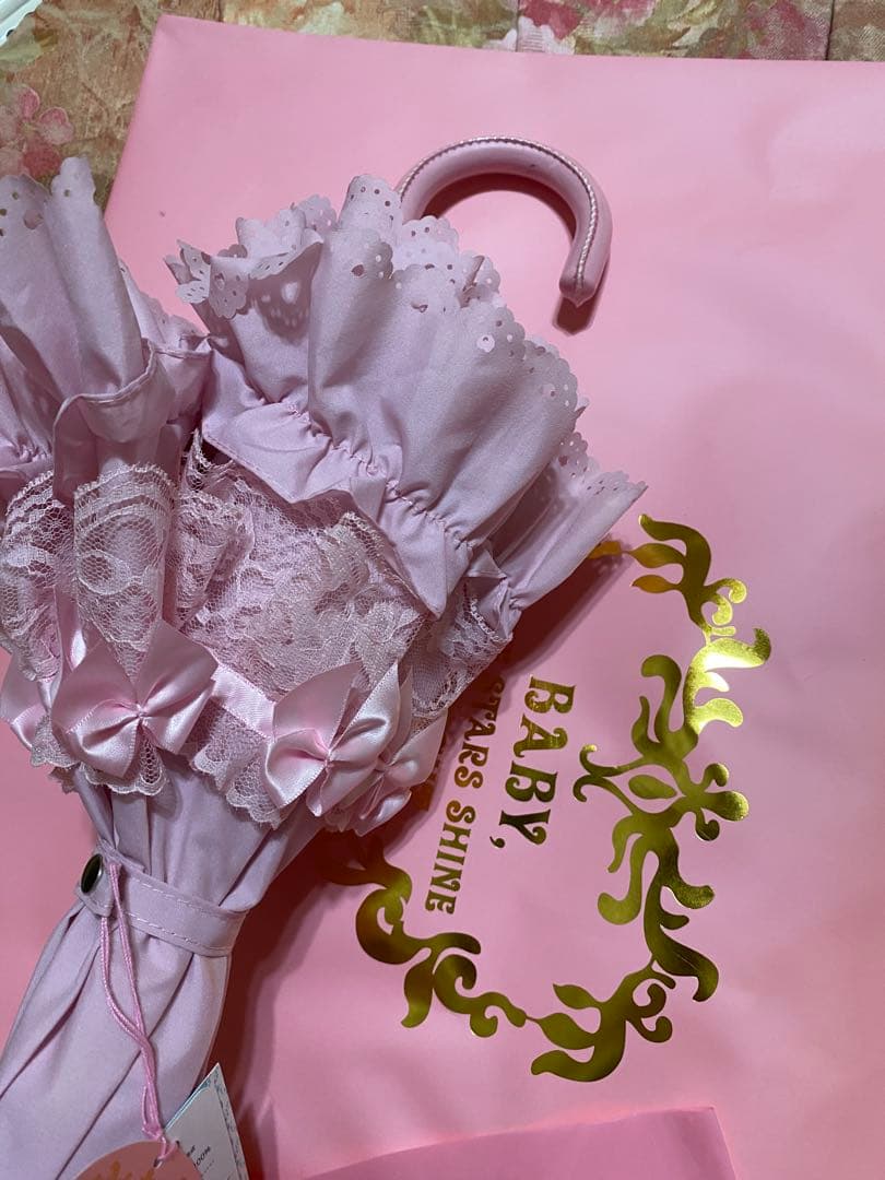 ♬.*゜新品BABY THESTARSフリフリ❤️ピンク 日傘 レース付き