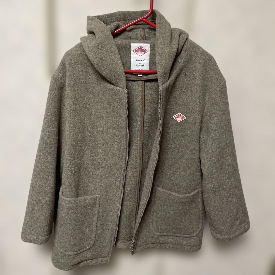 DANTON フード付きグレーウールコート 36