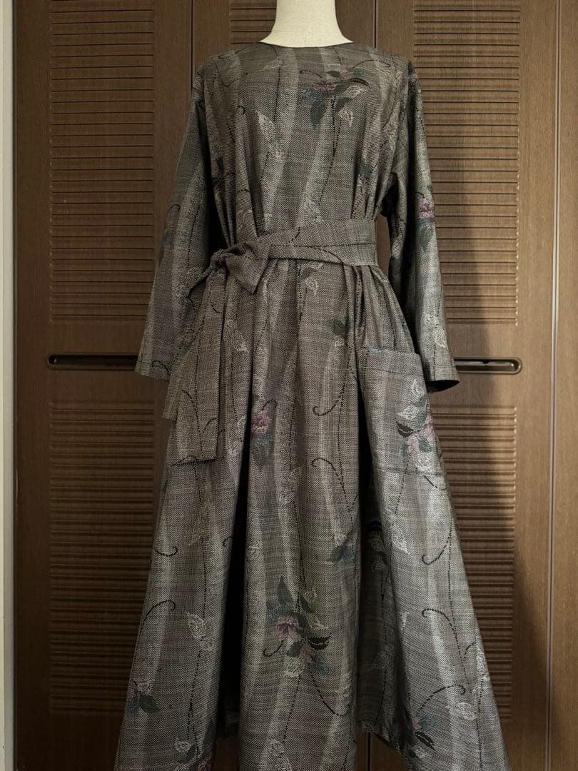 本場大島紬 泥染め ロングワンピース 証紙