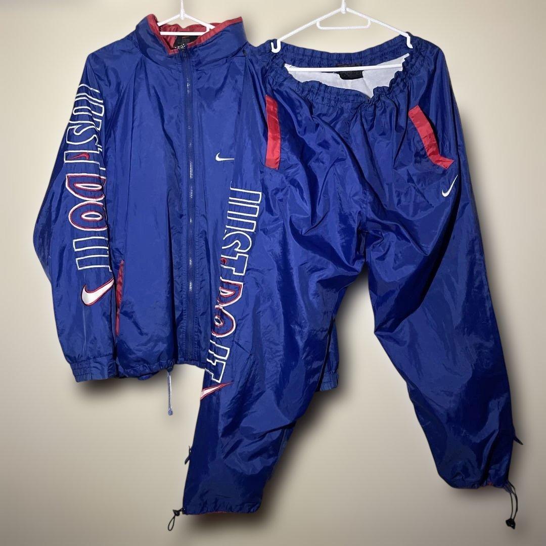 Nike ナイロン上下セット M 青 JUST DO IT ビンテージ　ナイキ