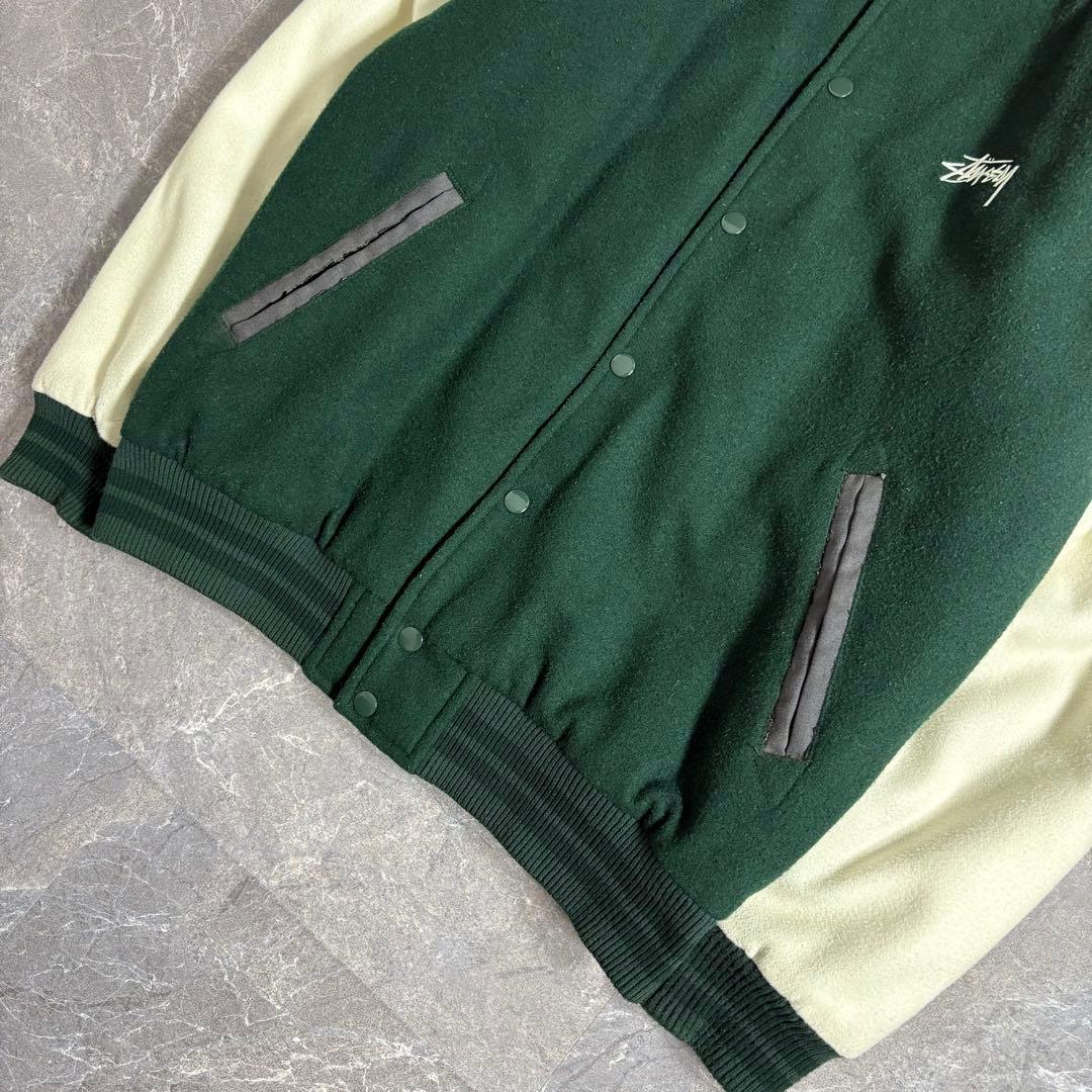 STUSSY スタジャン スタジアムジャンパー ウール グリーン M 刺繍ロゴ