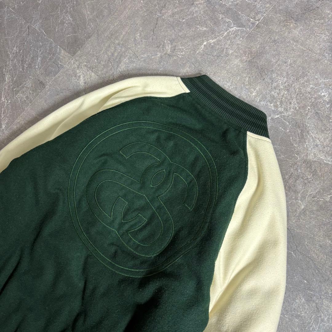 STUSSY スタジャン スタジアムジャンパー ウール グリーン M 刺繍ロゴ