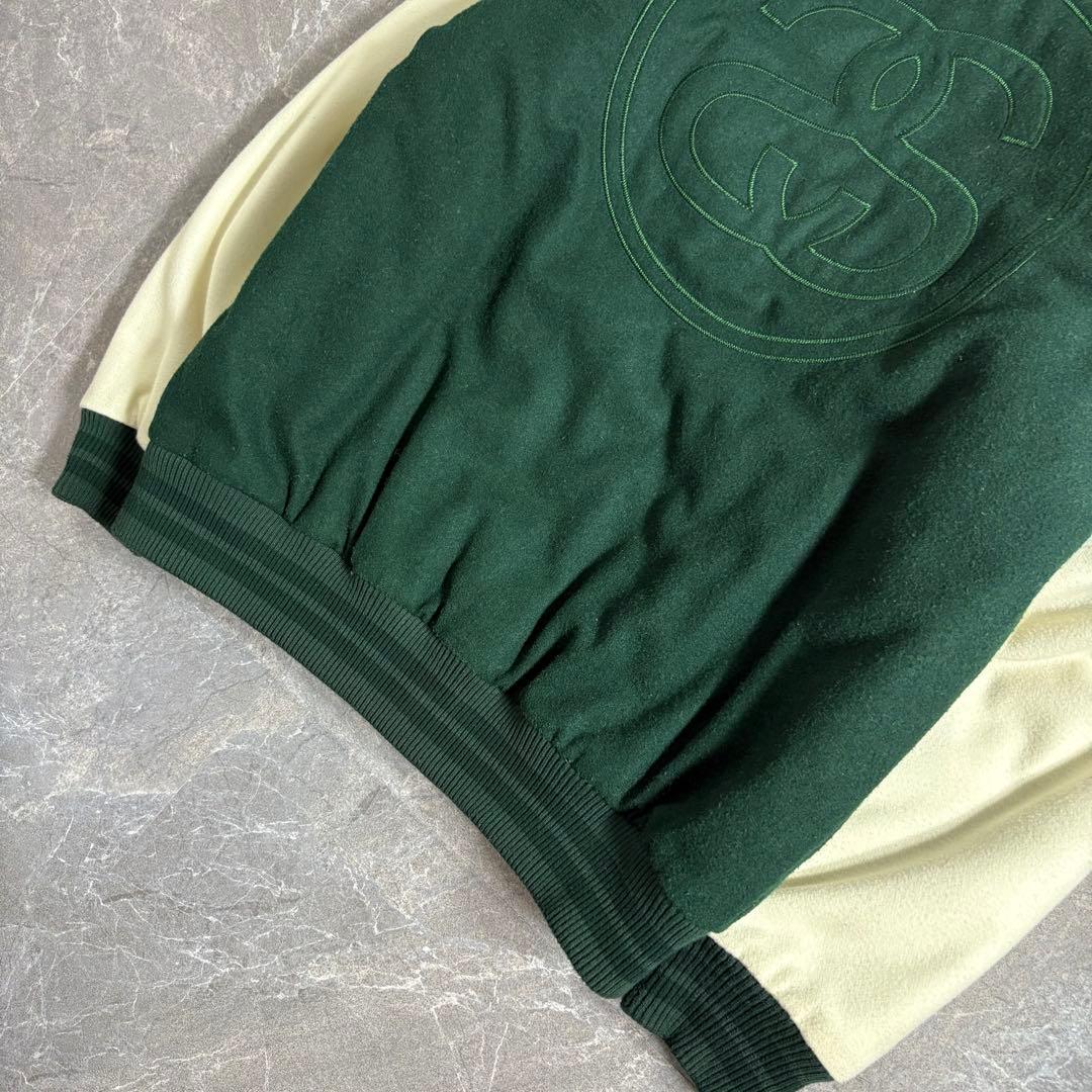 STUSSY スタジャン スタジアムジャンパー ウール グリーン M 刺繍ロゴ
