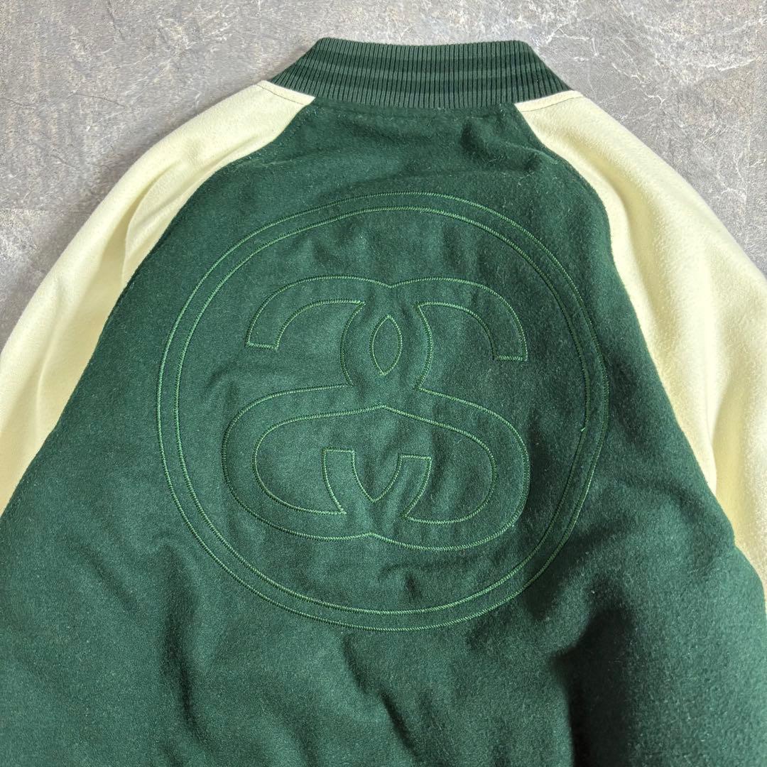 STUSSY スタジャン スタジアムジャンパー ウール グリーン M 刺繍ロゴ