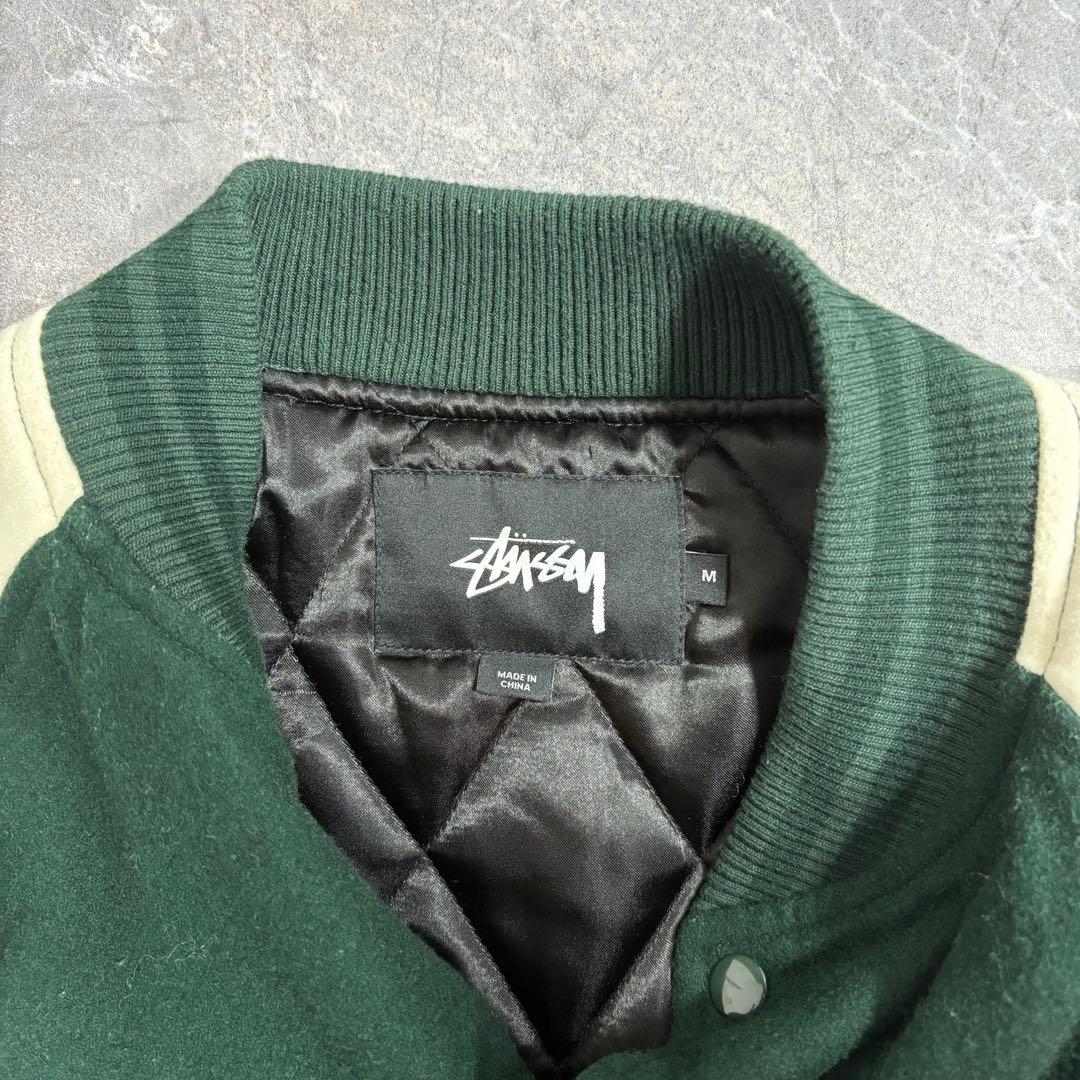 STUSSY スタジャン スタジアムジャンパー ウール グリーン M 刺繍ロゴ