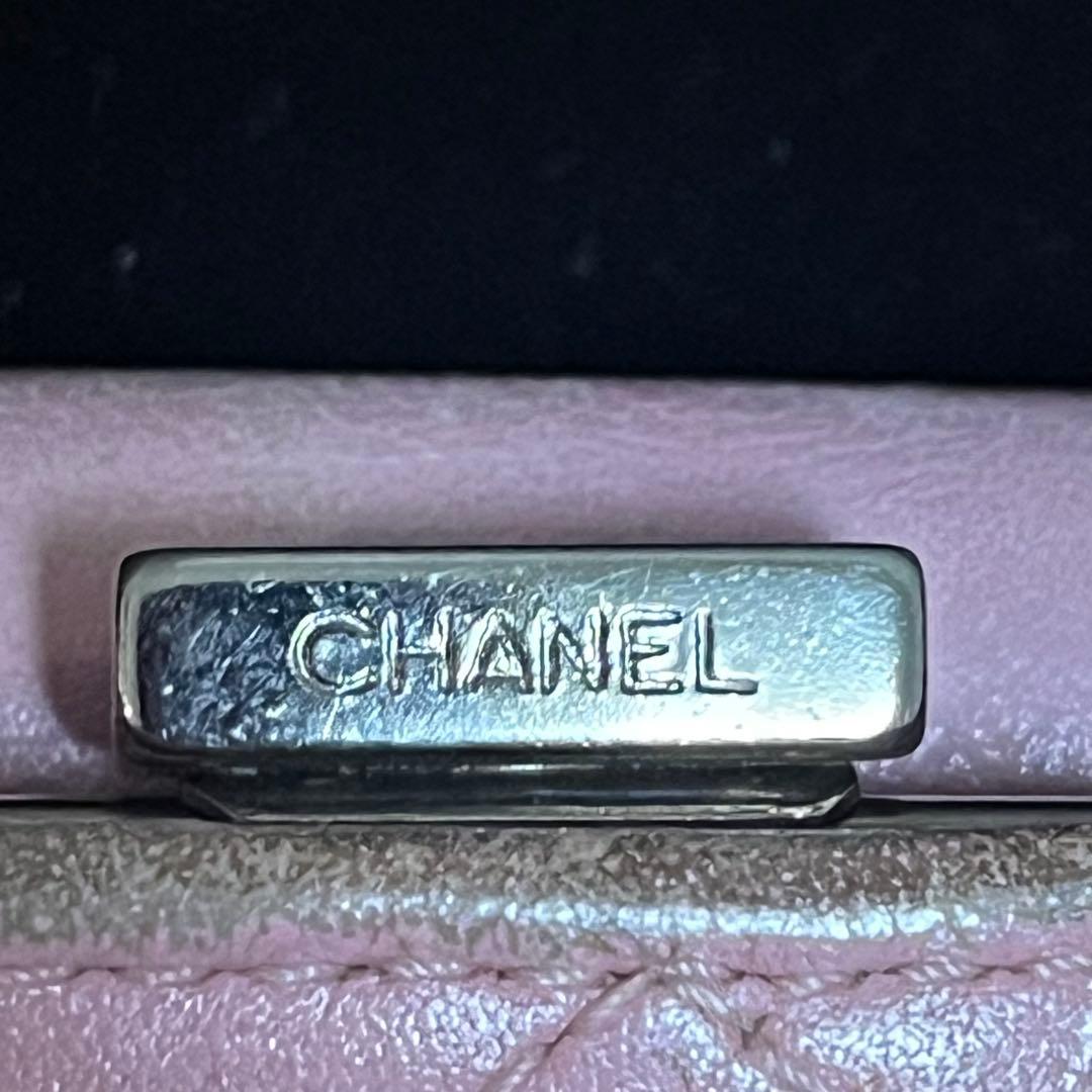 CHANEL シャネル　カンボン　ラムスキン 二つ折り財布 ピンク　ブラック